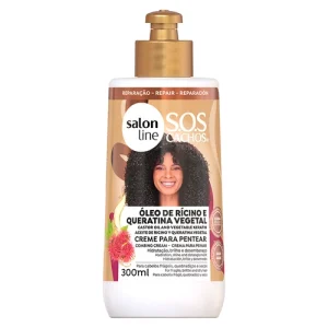 Creme para pentear SOS Cachos com óleo de rícino e queratina vegetal - Salon Line 300ml